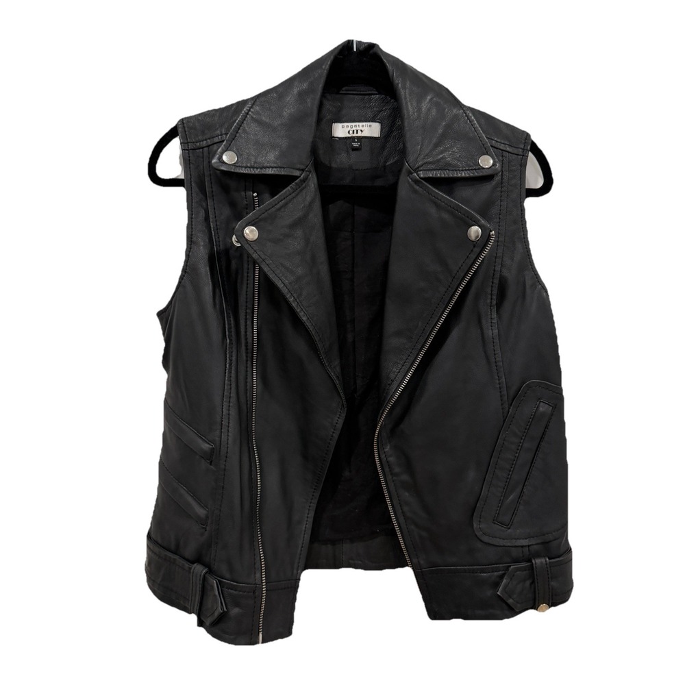 Women's Bagatelle City Leather Vest Small S Black‎ Zipper Button